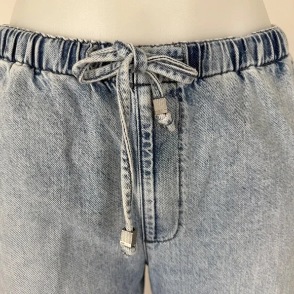 Rag & Bone Kierra Light Wash Acid Denim Drawstring Straight Leg Jeans XS (FLAW
